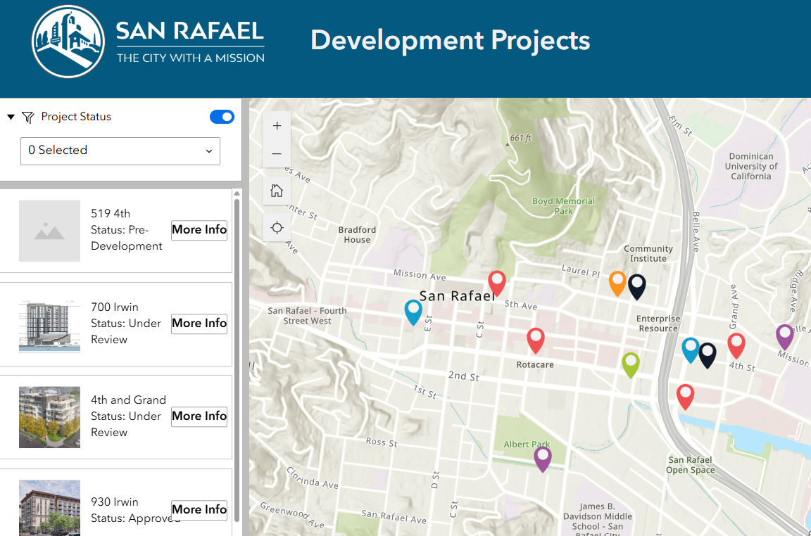 Map of Current Major Development Projects - Downtown San Rafael